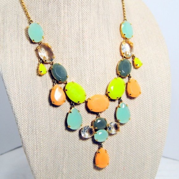 Statement Jewelry Necklace Gold Pastel Stones - Picture 2 of 5